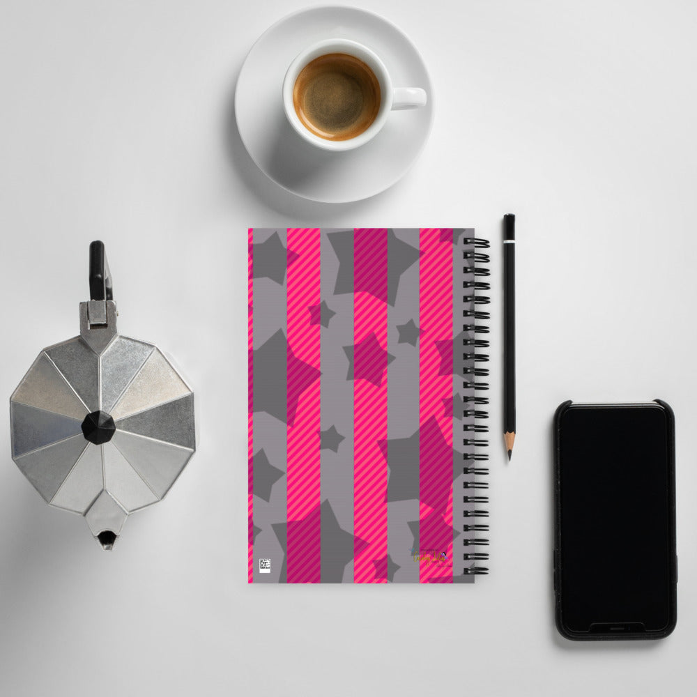 Pink & Grey Stripes with Stars Spiral notebook