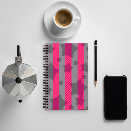 Pink & Grey Stripes with Stars Spiral notebook