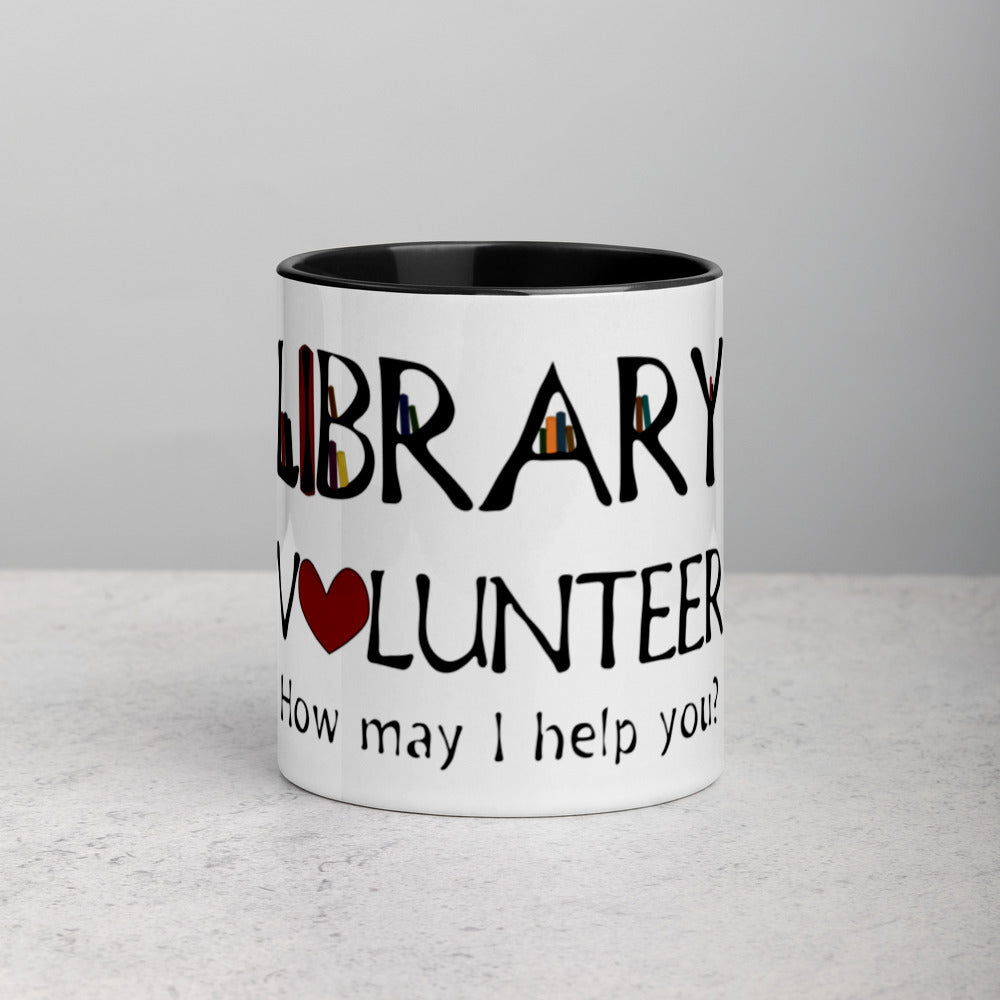 Library Volunteer, Need Help? Mug with Color Inside