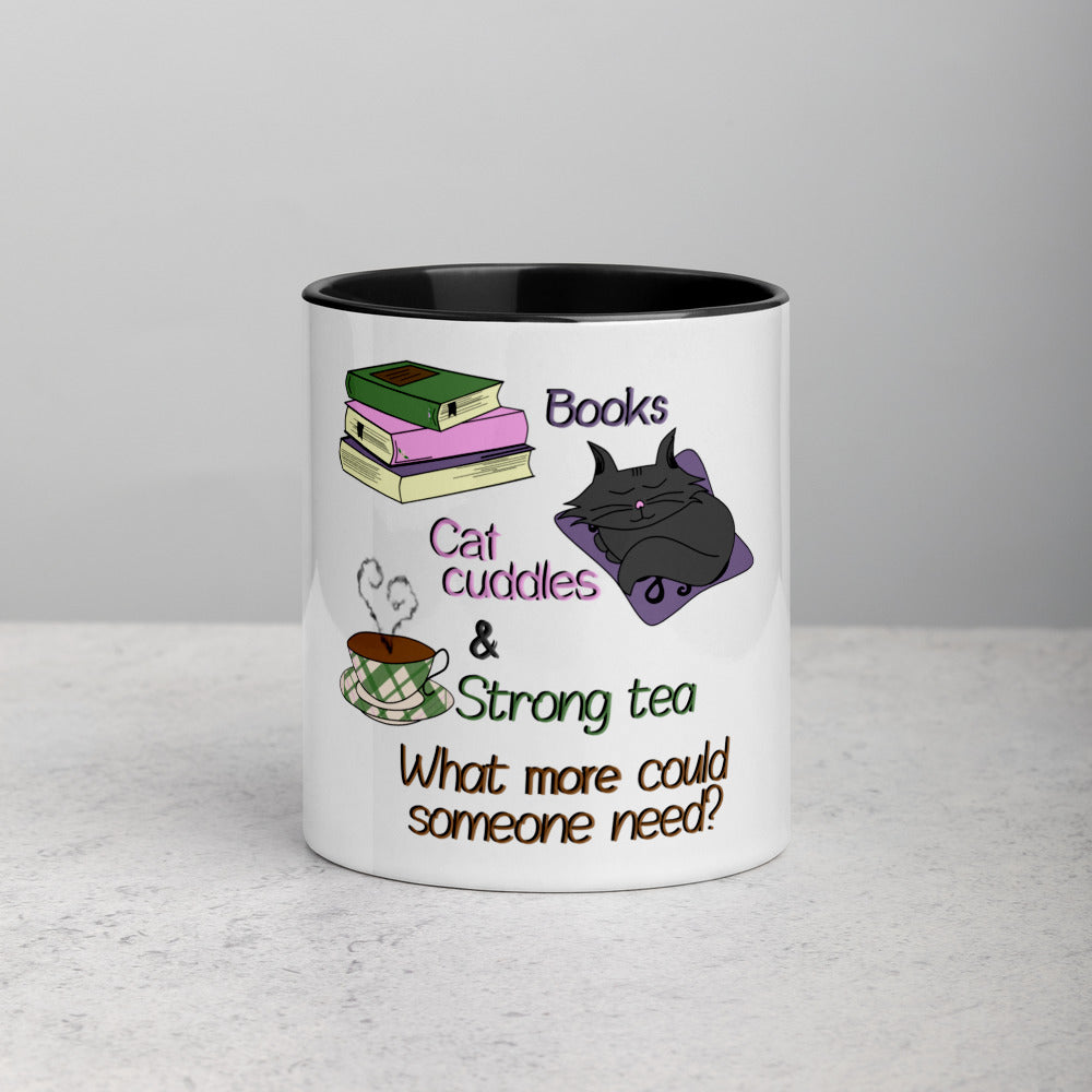 Books, Cat Cuddles & Tea Mug with Color Inside