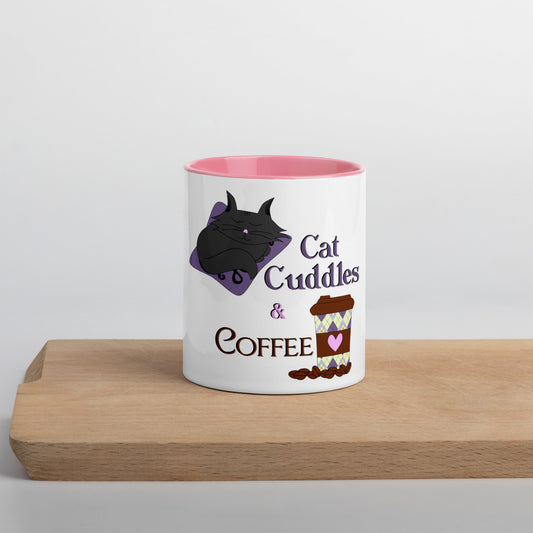Cat Cuddles & Coffee Mug with Color Inside