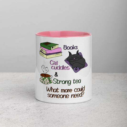 Books, Cat Cuddles & Tea Mug with Color Inside