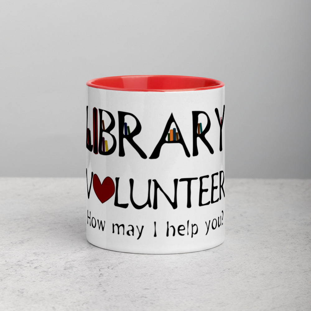 Library Volunteer, Need Help? Mug with Color Inside