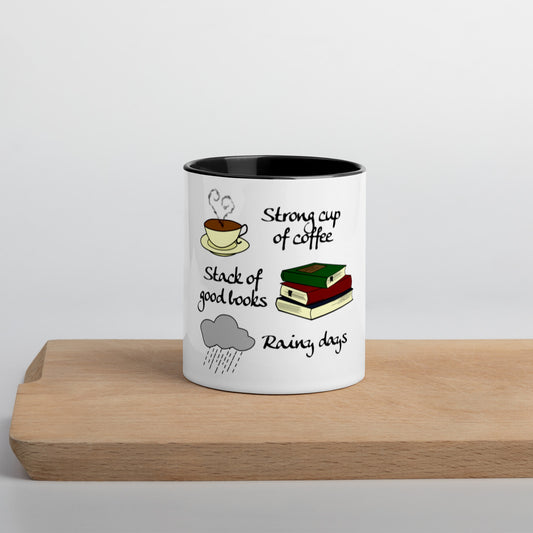 Coffee, Books & Rainy Days Mug with Color Inside